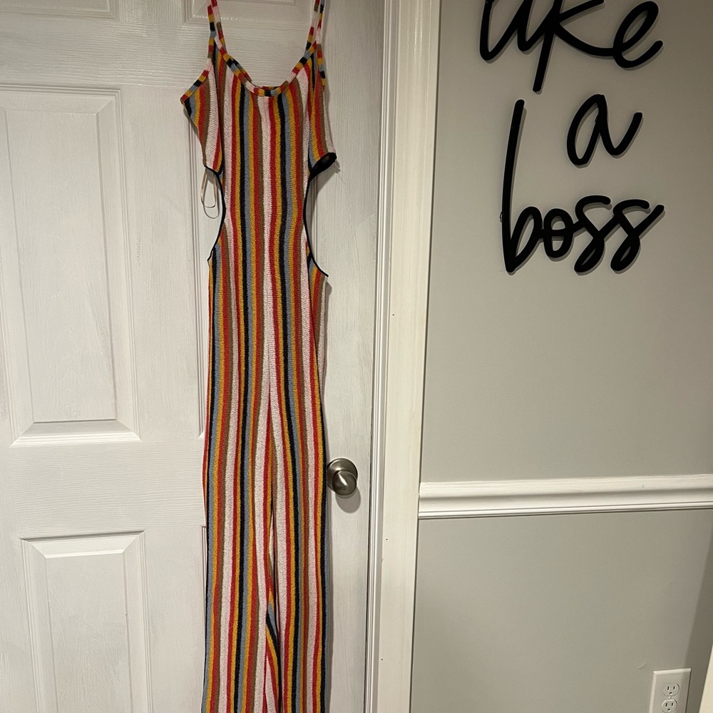 Zara rainbow striped knit cut out jumpsuit ltd edition